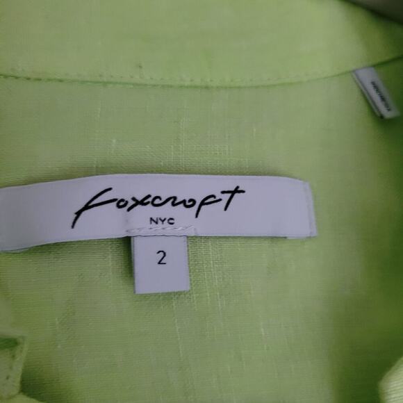 Foxcroft Women's Button Up Blouse Top Size 2 Green 100% Linen Long Sleeve - Picture 4 of 6